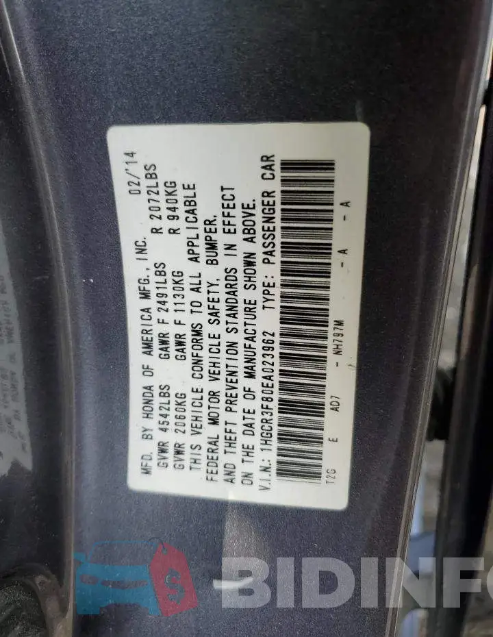 1HGCR3F80EA023962 Photo# 12