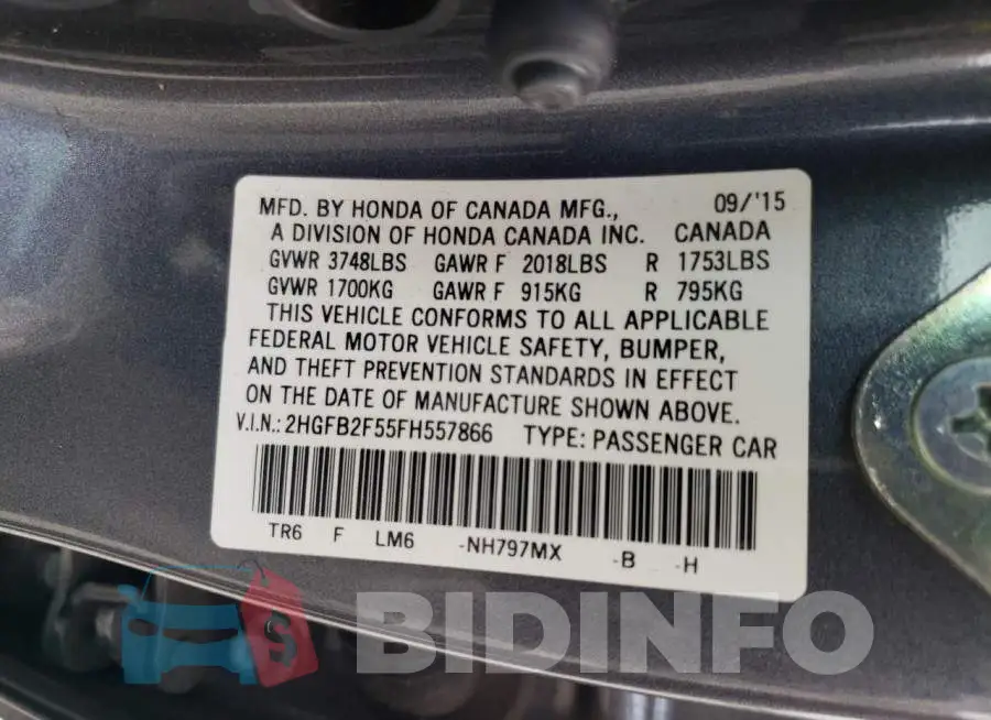2HGFB2F55FH557866 Photo# 12