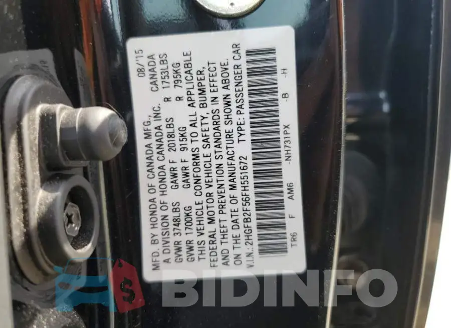 2HGFB2F56FH551672 Photo# 12