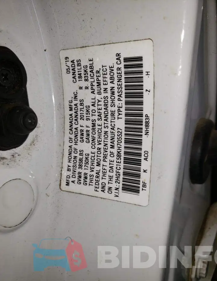 2HGFC1E58KH705527 Photo# 12