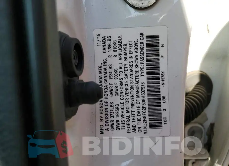 2HGFC2F50GH507973 Photo# 13