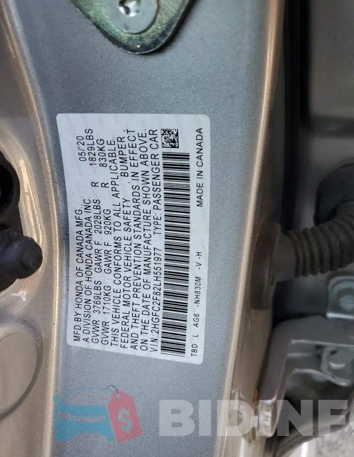 2HGFC2F82LH551977 Photo# 13