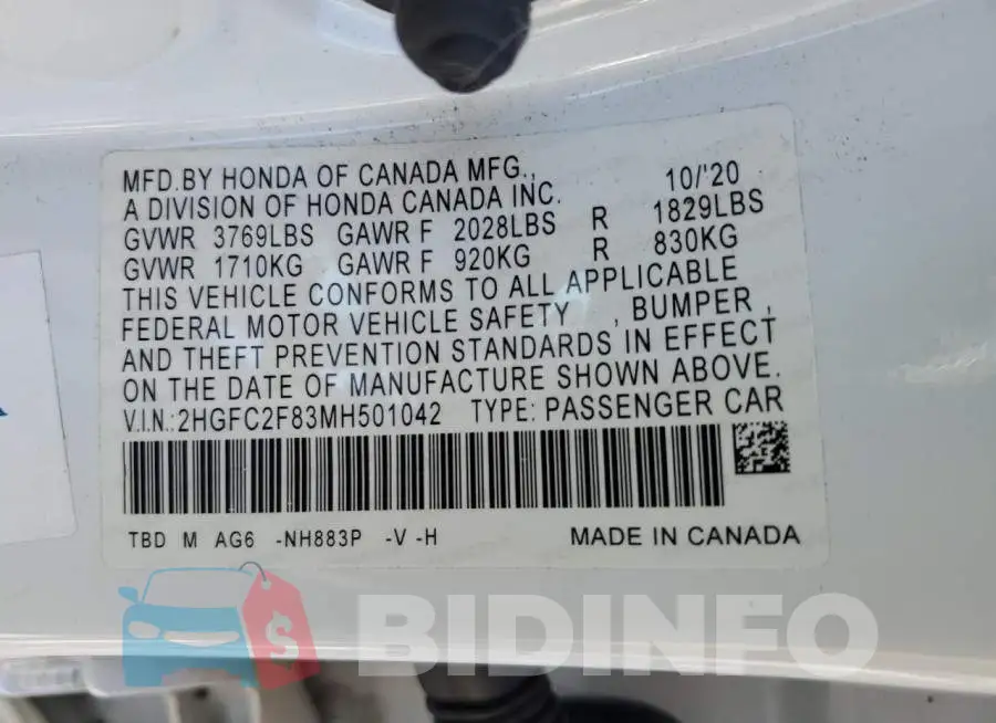 2HGFC2F83MH501042 Photo# 12