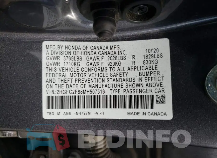 2HGFC2F88MH507516 Photo# 12