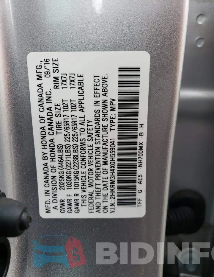 2HKRM3H4XGH559041 Photo# 13