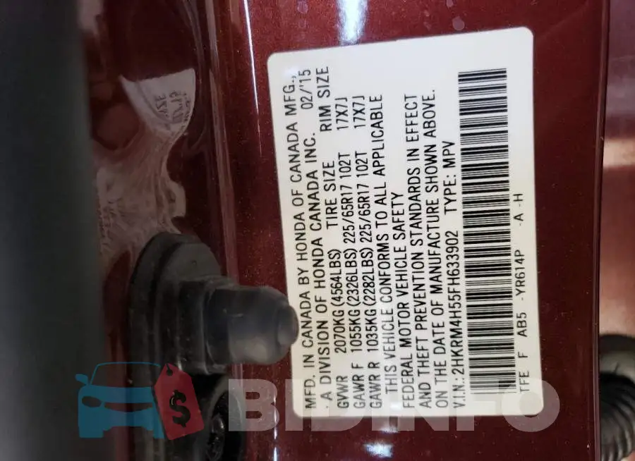 2HKRM4H55FH633902 Photo# 14