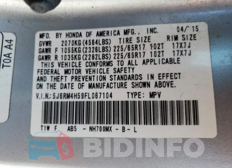 5J6RM4H59FL067104 Photo# 13