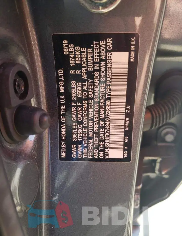 SHHFK7H94KU226898 Photo# 12