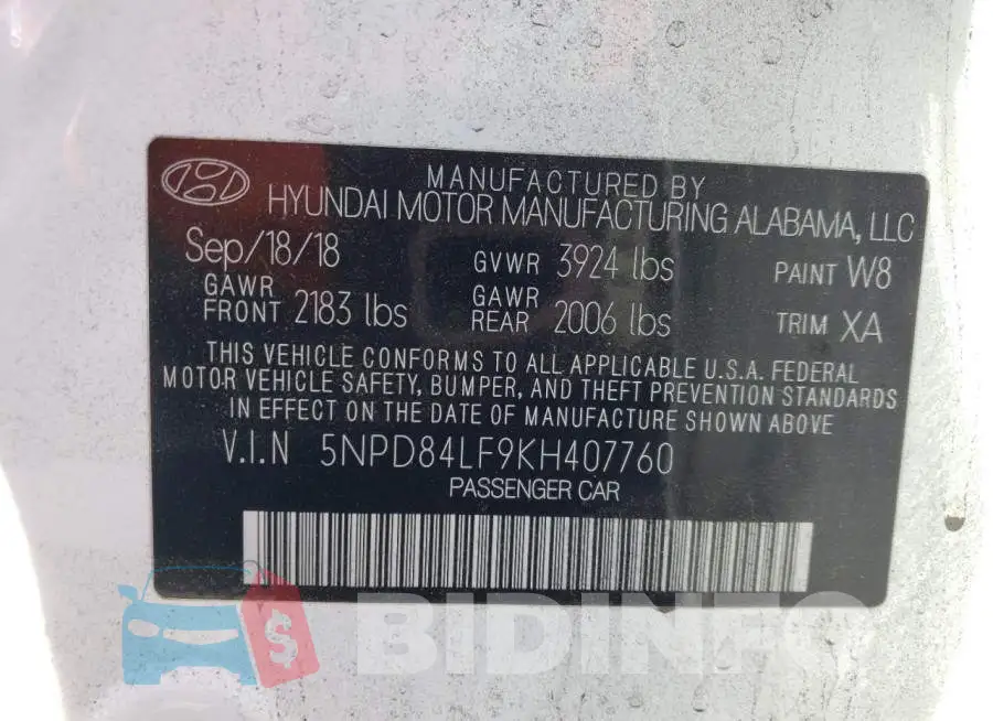 5NPD84LF9KH407760 Photo# 12