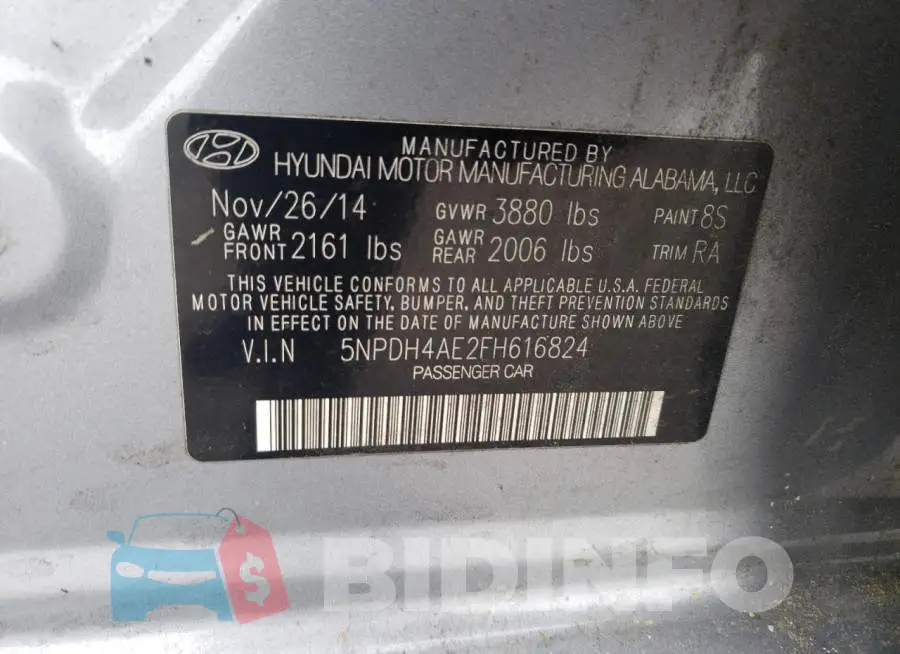 5NPDH4AE2FH616824 Photo# 12