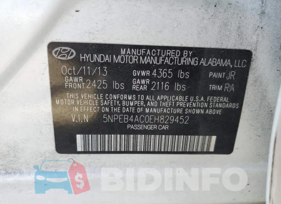 5NPEB4AC0EH829452 Photo# 12