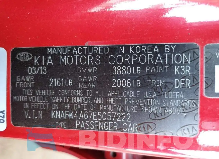 KNAFK4A67E5057222 Photo# 12