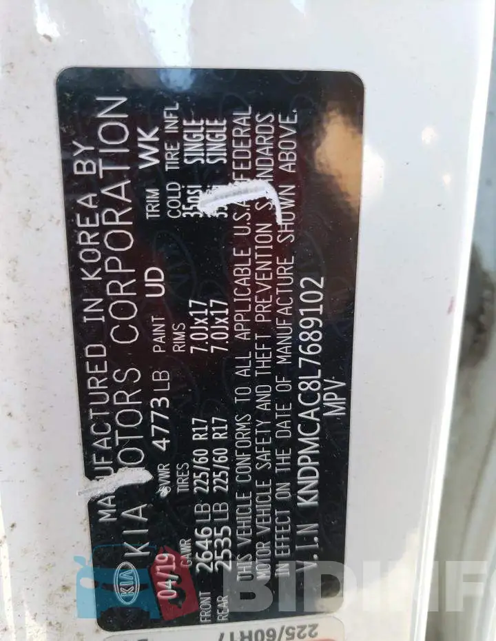 KNDPMCAC8L7689102 Photo# 12