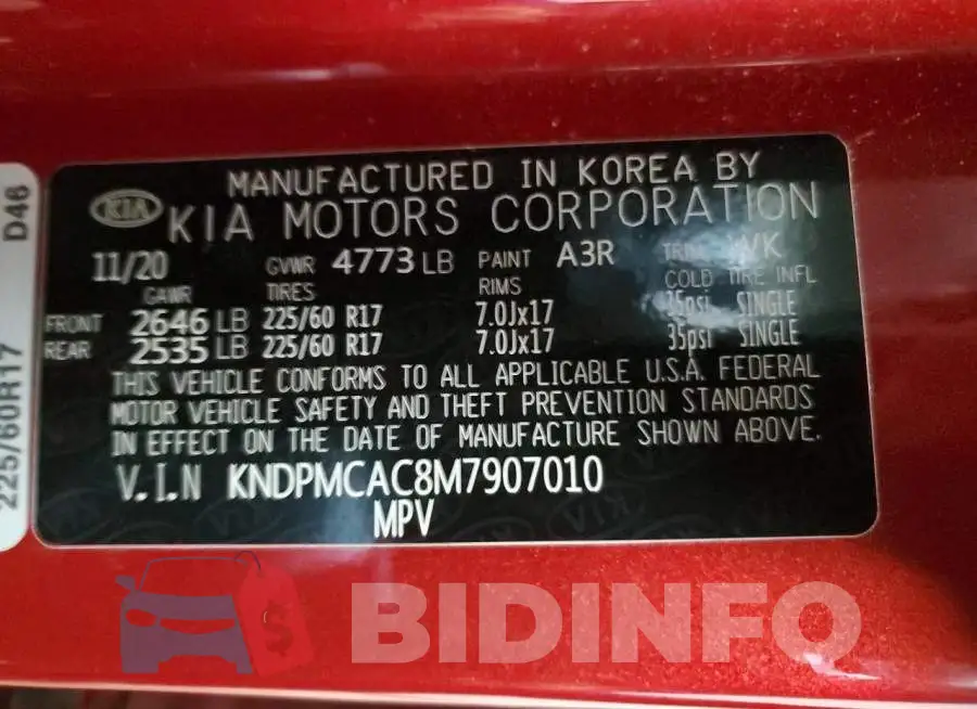 KNDPMCAC8M7907010 Photo# 13