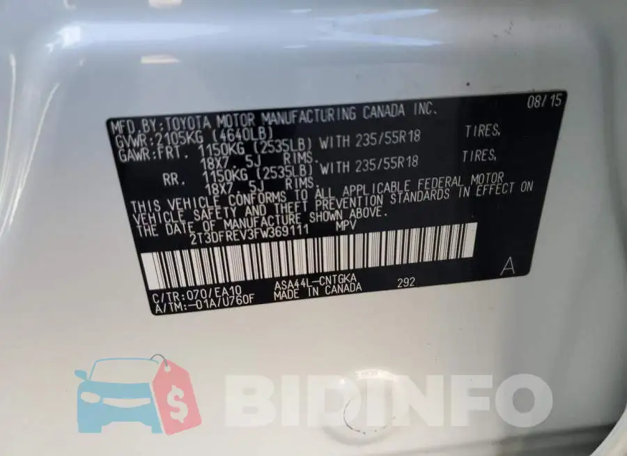 2T3DFREV3FW369111 Photo# 12