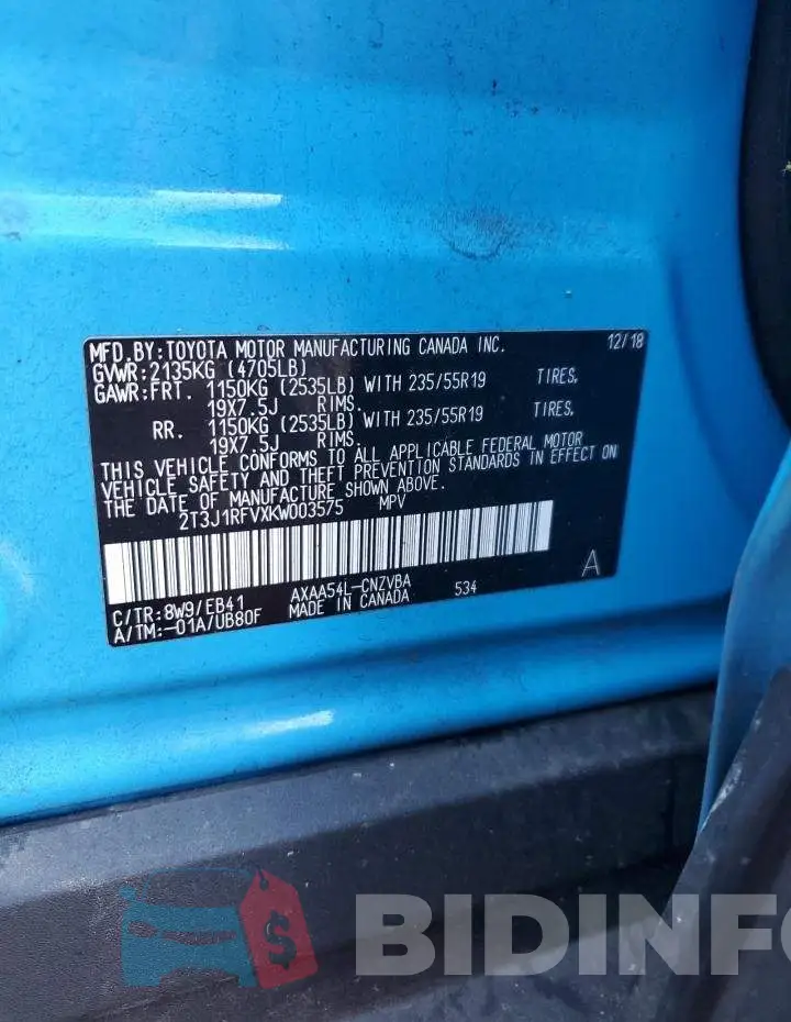 2T3J1RFVXKW003575 Photo# 13