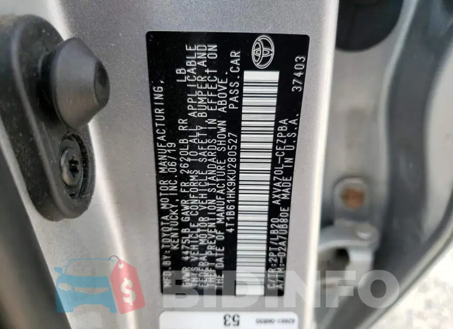 4T1B61HK9KU280527 Photo# 12