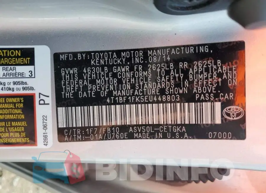 4T1BF1FK5EU448803 Photo# 13