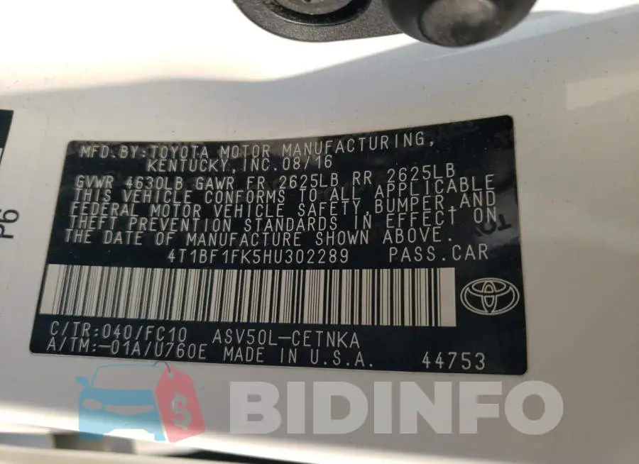 4T1BF1FK5HU302289 Photo# 12