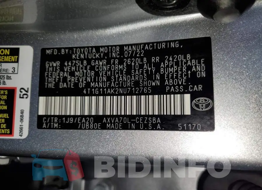 4T1G11AK2NU712765 Photo# 12