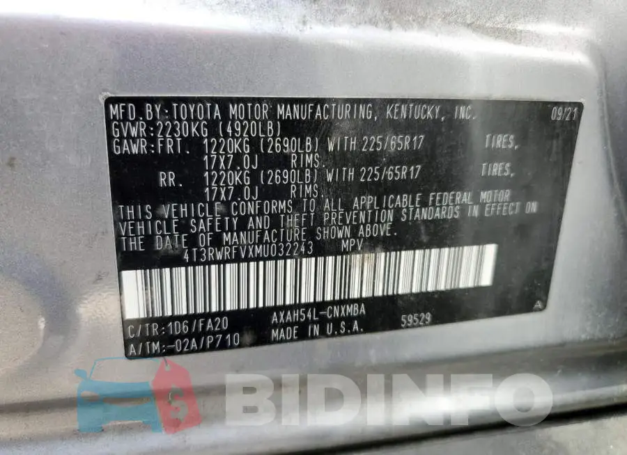 4T3RWRFVXMU032243 Photo# 13