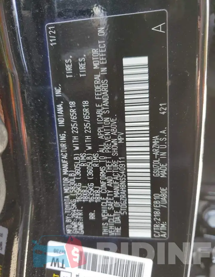 5TDGZRAH8NS540911 Photo# 14