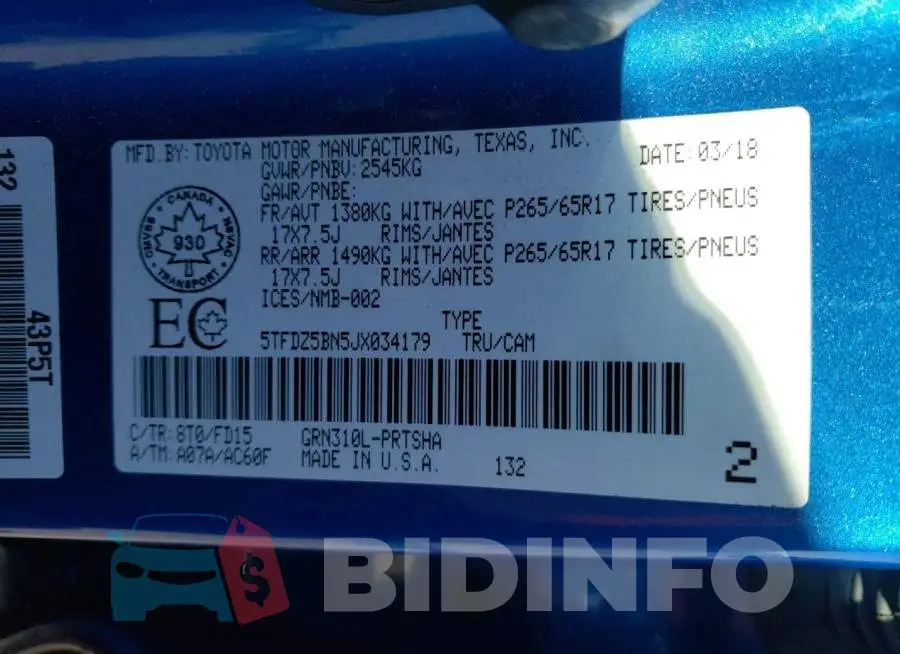 5TFDZ5BN5JX034179 Photo# 12