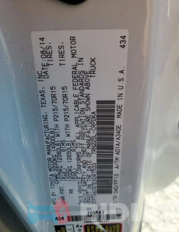 5TFTX4CN7EX047533 Photo# 12
