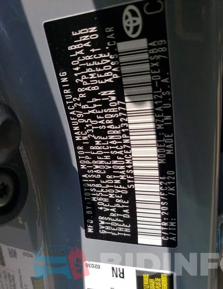 5YFS4MCE7NP132777 Photo# 12