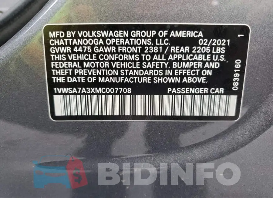 1VWSA7A3XMC007708 Photo# 12
