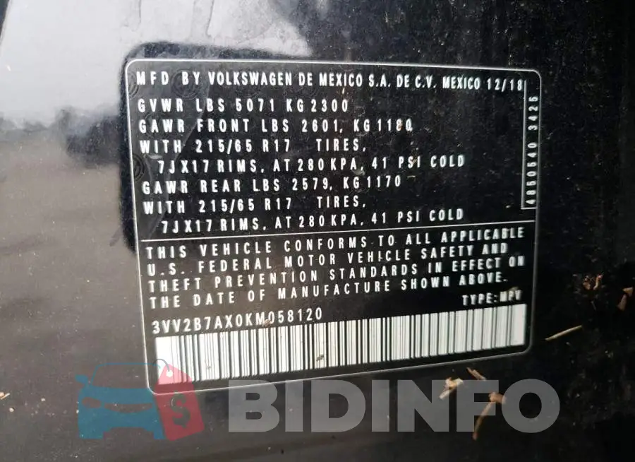 3VV2B7AX0KM058120 Photo# 13