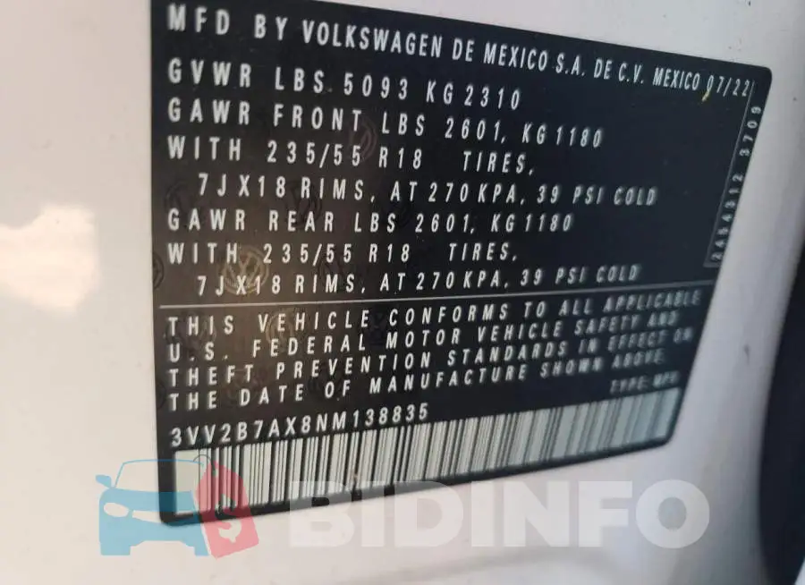 3VV2B7AX8NM138835 Photo# 12