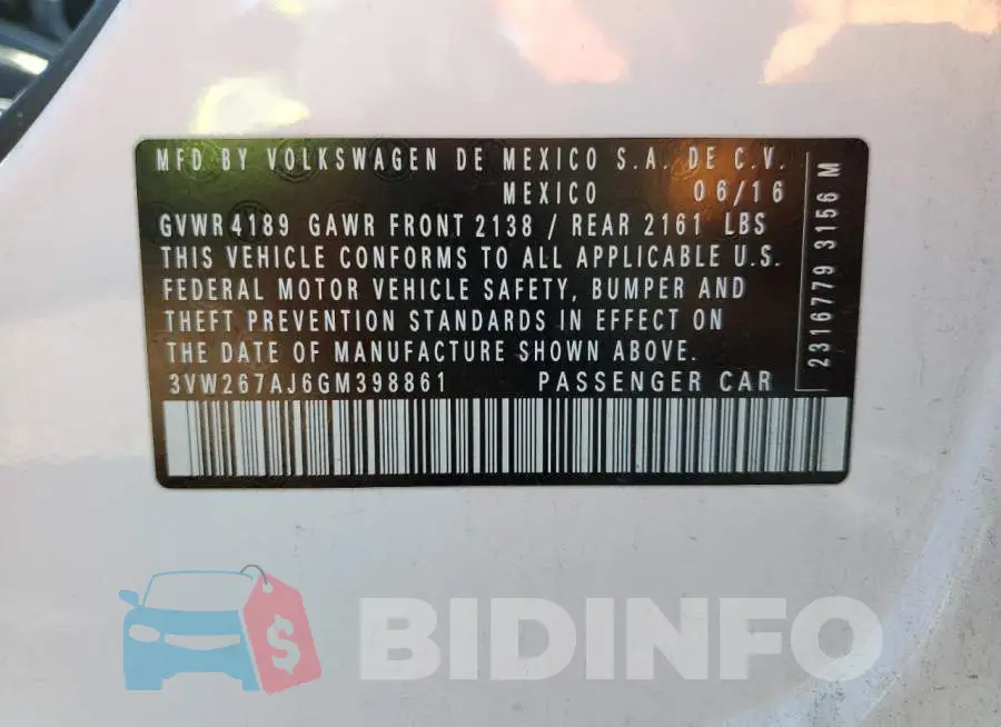 3VW267AJ6GM398861 Photo# 12