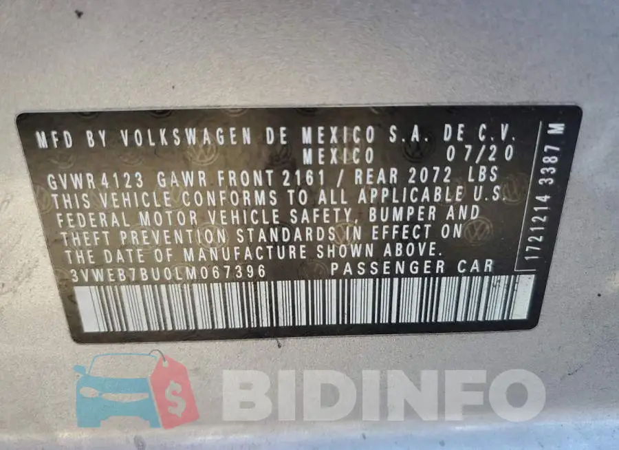 3VWEB7BU0LM067396 Photo# 12