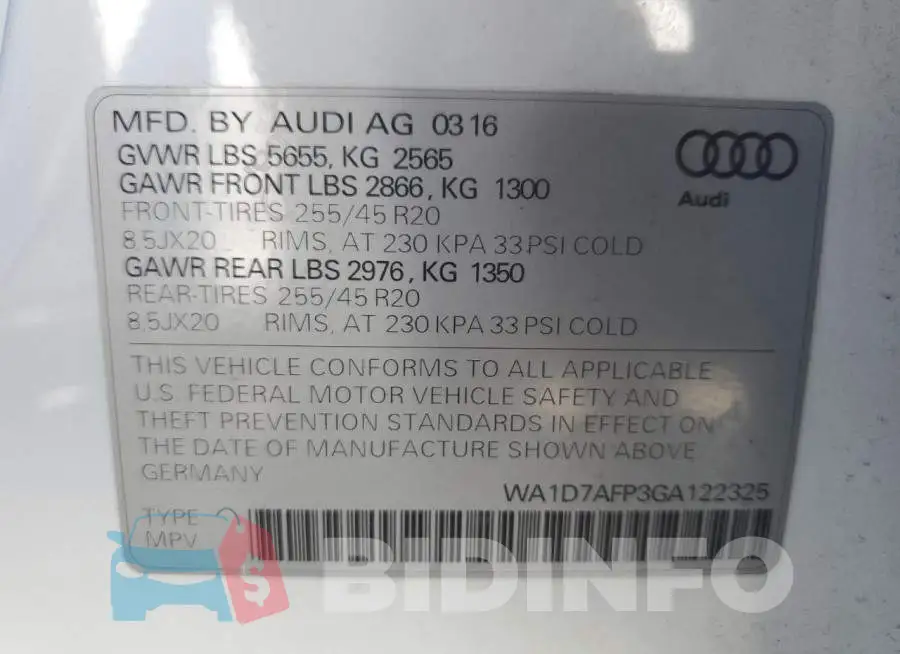 WA1D7AFP3GA122325 Photo# 13