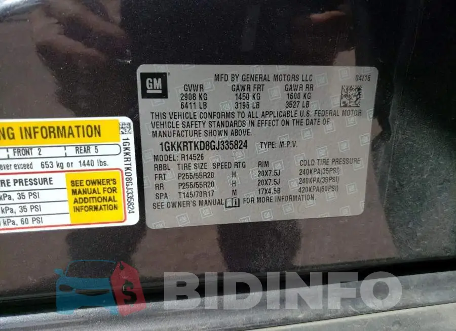 1GKKRTKD8GJ335824 Photo# 13