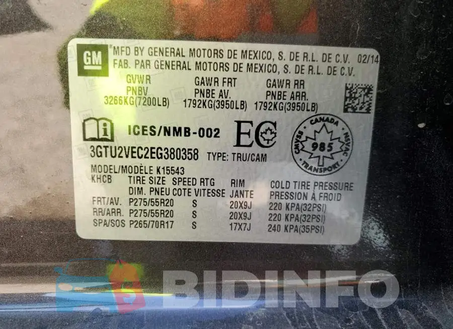 3GTU2VEC2EG380358 Photo# 12