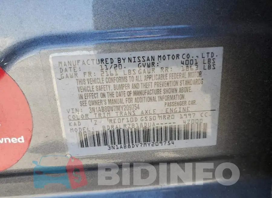3N1AB8DV7MY209754 Photo# 12