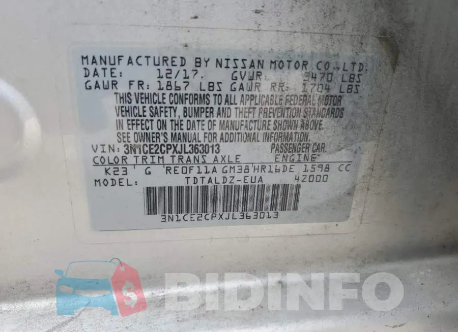 3N1CE2CPXJL363013 Photo# 12