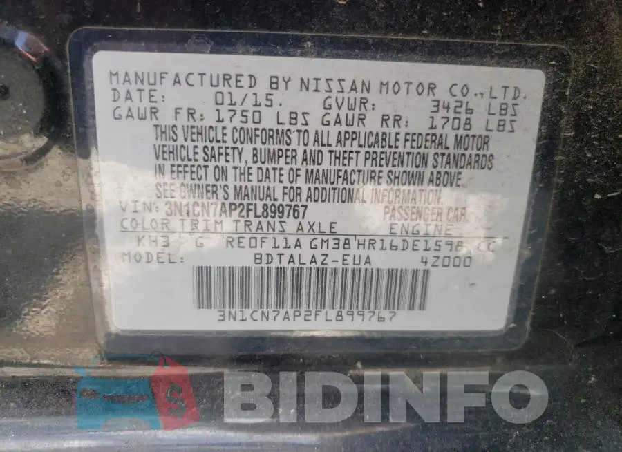 3N1CN7AP2FL899767 Photo# 13