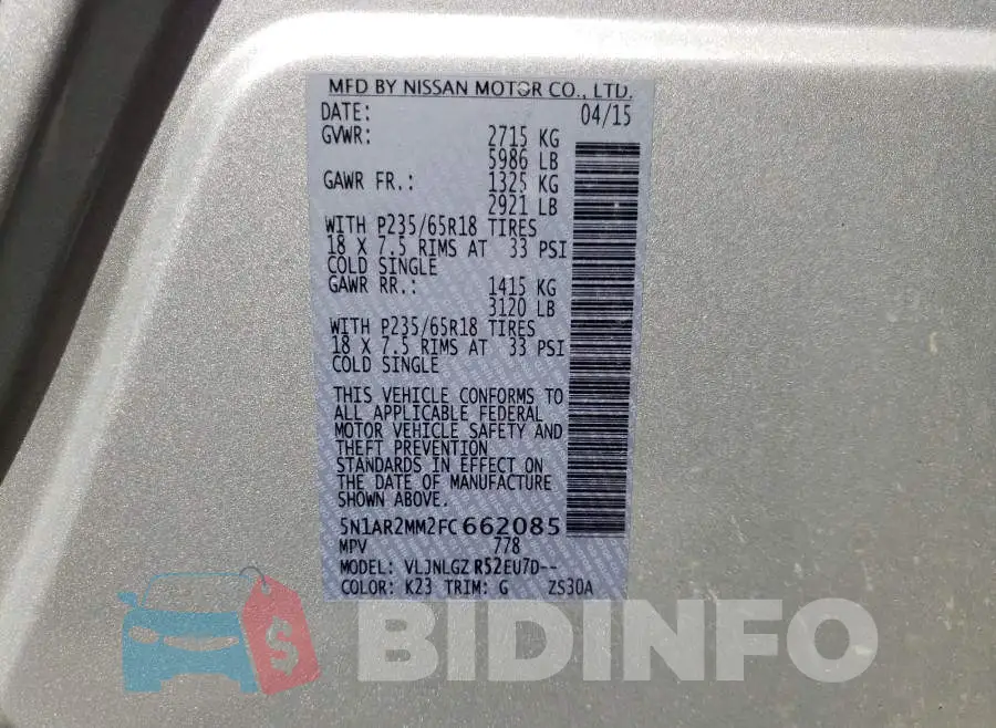 5N1AR2MM2FC662085 Photo# 10