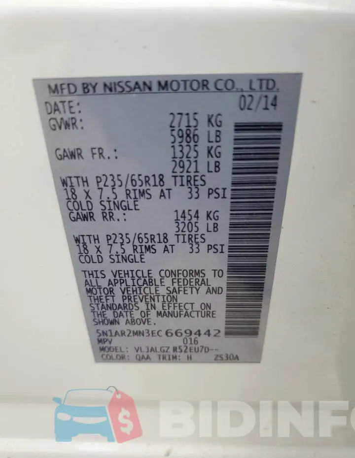 5N1AR2MN3EC669442 Photo# 13