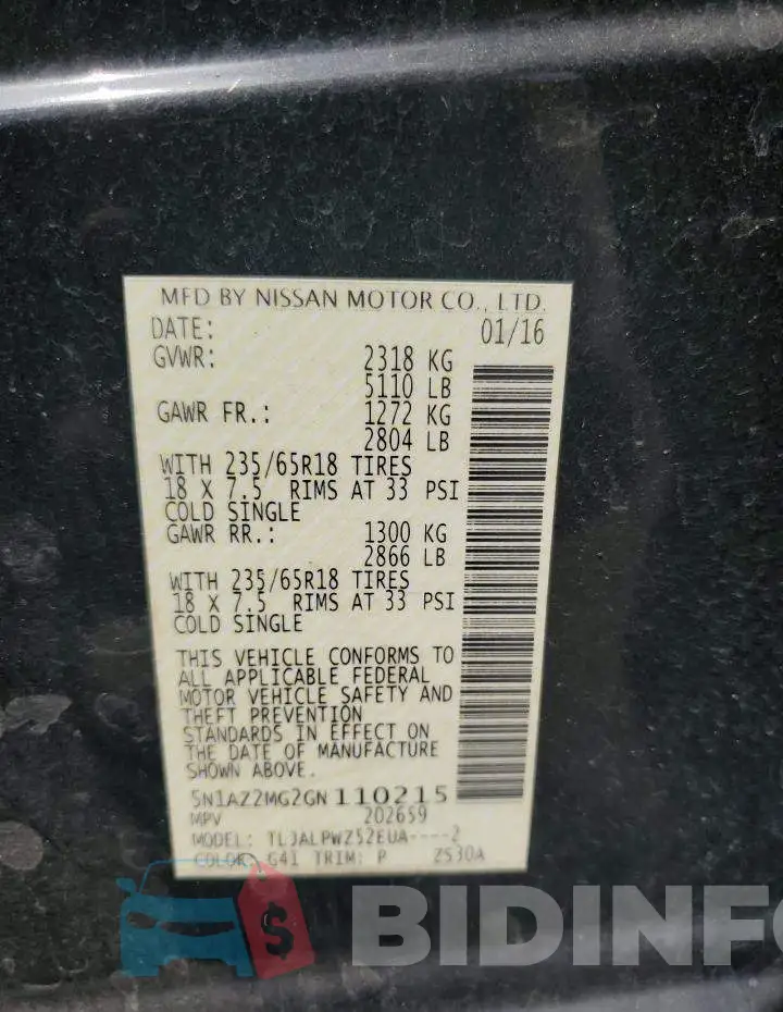 5N1AZ2MG2GN110215 Photo# 14
