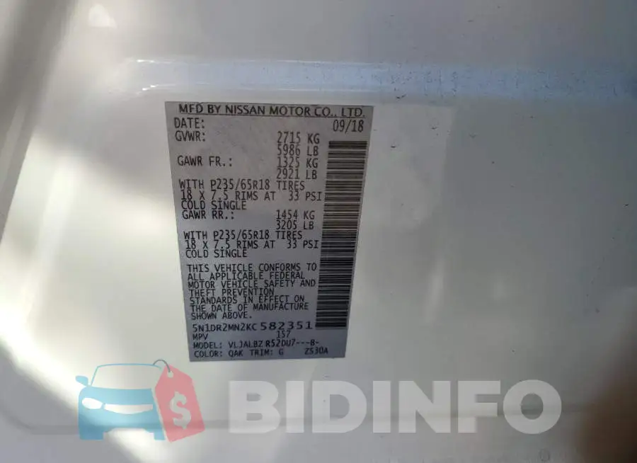 5N1DR2MN2KC582351 Photo# 13