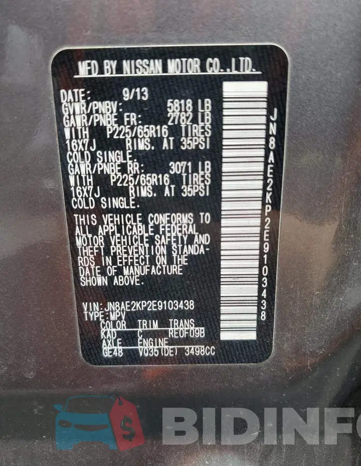 JN8AE2KP2E9103438 Photo# 13