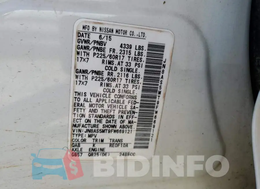 JN8AS5MT9FW669121 Photo# 12