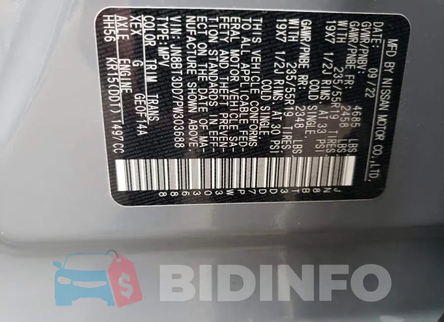 JN8BT3DD7PW303688 Photo# 13
