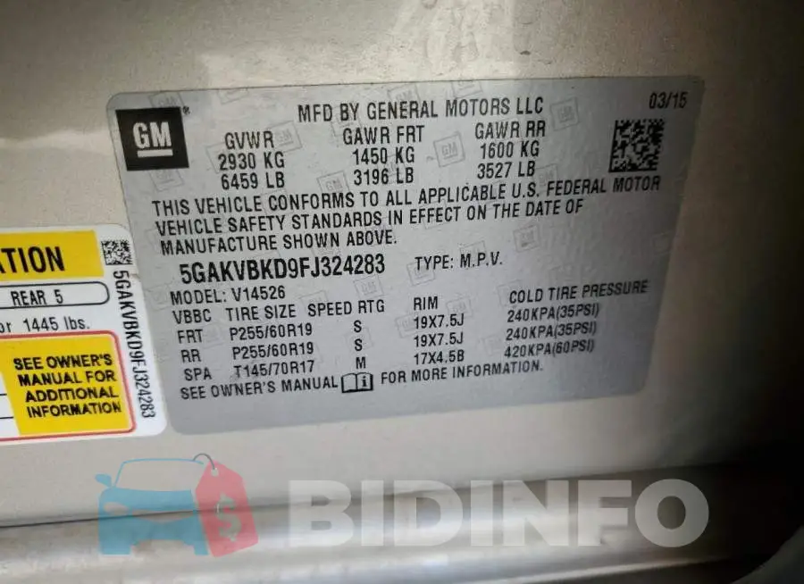 5GAKVBKD9FJ324283 Photo# 13