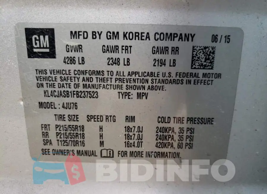 KL4CJASB1FB237523 Photo# 10