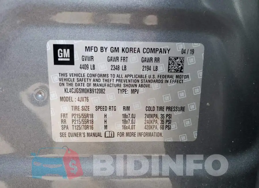 KL4CJGSM0KB912082 Photo# 13